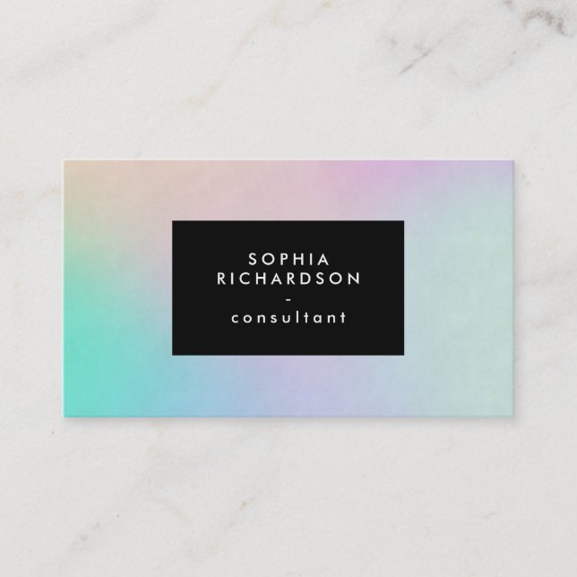 Modern Colorful Holographic Look with Black Business Card (Front)