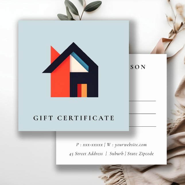 Modern Colorful House Blue Orange Gift Certificate (Creator Uploaded)