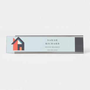 Modern Colorful House Logo Realtor Blue Red Orange Desk Name Plate
