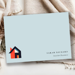 Modern Colorful House Logo Realtor Blue Red Orange Note Card