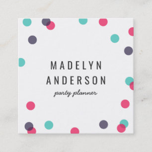 Modern Colorful Indigo Pink Teal Confetti Square Business Card