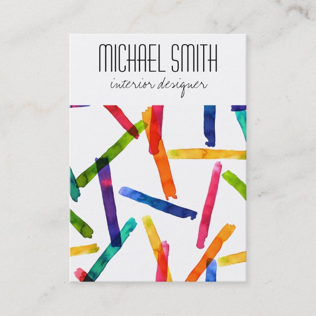 Modern Colorful Interior Designer Business Card (Front)