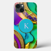Modern Colorful Jewel Abstract & Gold Monogram