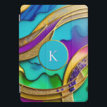 Modern Colorful Jewel Abstract & Gold Monogram iPad Pro Cover<br><div class="desc">This design features a beautiful,  colorful design with turquoise,  purple,  blue,  and green swirled with faux metallic gold. The center holds a monogram initial. The design appears three dimensional. Super unique and fun,  it is definitely one of a kind! Created by Simply Farmhouse Press.</div>