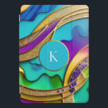 Modern Colorful Jewel Abstract & Gold Monogram iPad Pro Cover<br><div class="desc">This design features a beautiful,  colorful design with turquoise,  purple,  blue,  and green swirled with faux metallic gold. The center holds a monogram initial. The design appears three dimensional. Super unique and fun,  it is definitely one of a kind! Created by Simply Farmhouse Press.</div>