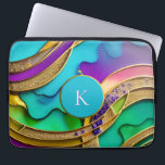 Modern Colorful Jewel Abstract & Gold Monogram Laptop Sleeve<br><div class="desc">This laptop case sleeve design features a beautiful,  colorful design with turquoise,  purple,  blue,  and green swirled with faux metallic gold. The center holds a monogram initial. The design appears three dimensional. Super unique and fun,  it is definitely one of a kind! Created by Simply Farmhouse Press.</div>