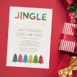 Modern Colorful Jingle and Mingle Christmas Party Foil Invitation<br><div class="desc">This fun, bright Christmas party invitation features a colorful overlapping tissue paper design for both the main text and the Christmas tree accents. Real gold foil for part of the main text adds a touch of class. The back of the invitation contains a matching overlapping paper Christmas trees design, which...</div>