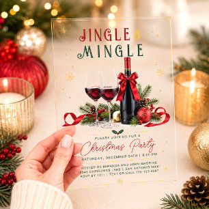Modern Colorful Jingle and Mingle Wine Christmas Acrylic Invitations