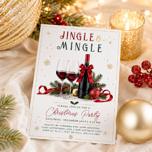 Modern Colorful Jingle and Mingle Wine Christmas Invitation