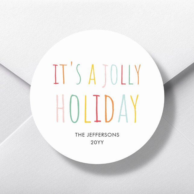 Modern Colorful Jolly Holiday | Christmas  Classic Round Sticker (Creator Uploaded)