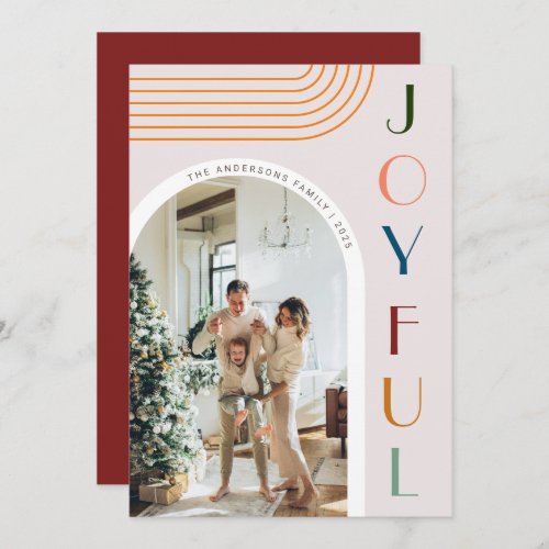 Modern Colorful Joyful Arch Family Photo Christmas Holiday Card