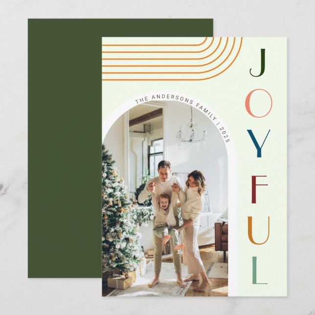 Modern Colorful Joyful Arch Family Photo Christmas Holiday Card (Front/Back)