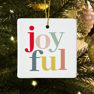 Modern Colorful Joyful Christmas Holiday Gift Ceramic Ornament