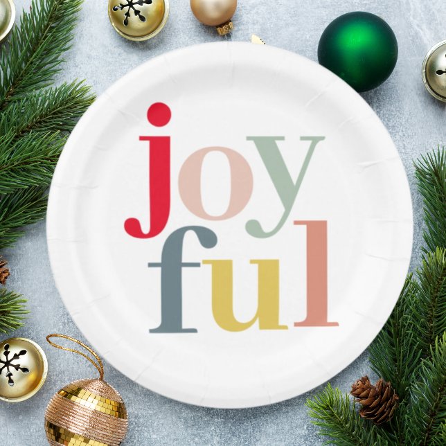Modern Colorful Joyful Christmas Holiday Gift Paper Plates