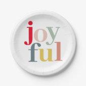 Modern Colorful Joyful Christmas Holiday Gift Paper Plates (Front)