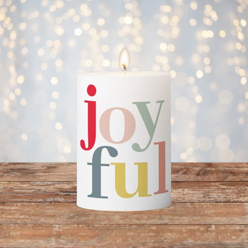 Modern Colorful Joyful Christmas Holiday Gift Pillar Candle