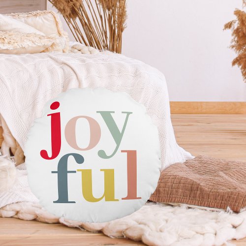 Modern Colorful Joyful Christmas Holiday Gift Round Pillow