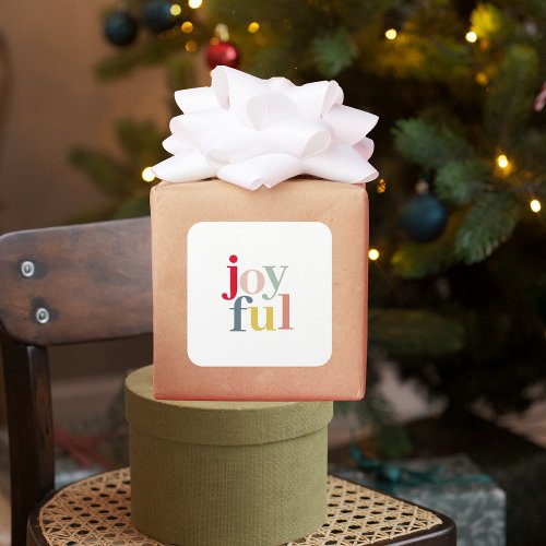 Modern Colorful Joyful Christmas Holiday Gift Square Sticker