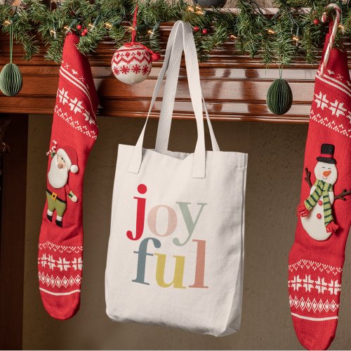 Modern Colorful Joyful Christmas Holiday Gift Tote Bag