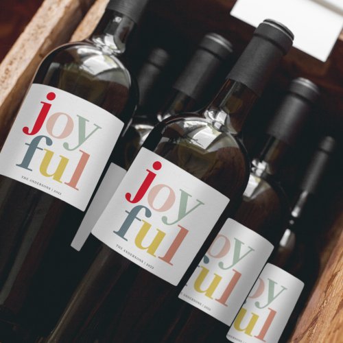 Modern Colorful Joyful Christmas Holiday Gift Wine Label