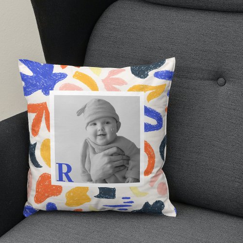 Modern Colorful Kids Photo Throw Pillow