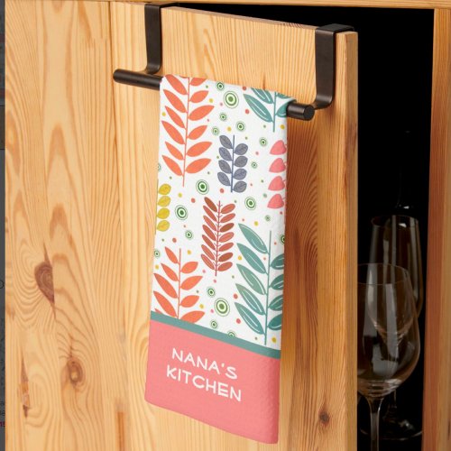 Modern Colorful Leaves Pretty Custom Quote Name  Kitchen Towel