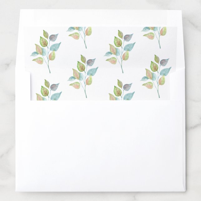 Modern Colorful Leaves Watercolor Foliage Wedding Envelope Liner (In Envelope)