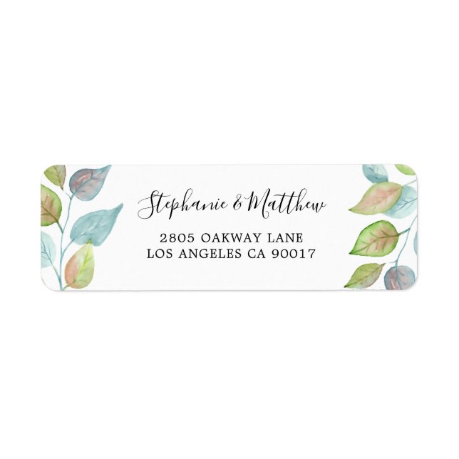 Modern Colorful Leaves Watercolor Foliage Wedding Label (Front)