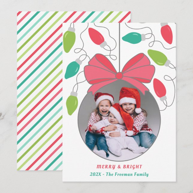 Modern Colorful Lights Photo Christmas Card (Front/Back)