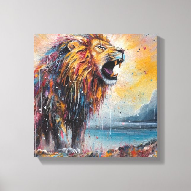 Modern Colorful Lion Art Canvas Print (Front)