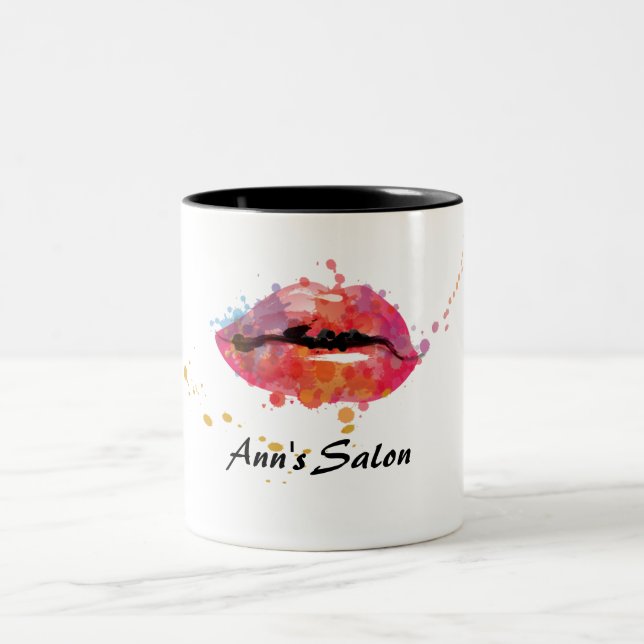 Modern Colorful Lips Makeup Beauty Hair Salon Two-Tone Coffee Mug (Center)