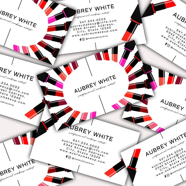 Modern Colorful Lipstick Cosmetics Makeup Artist Business Card (Creator Uploaded)