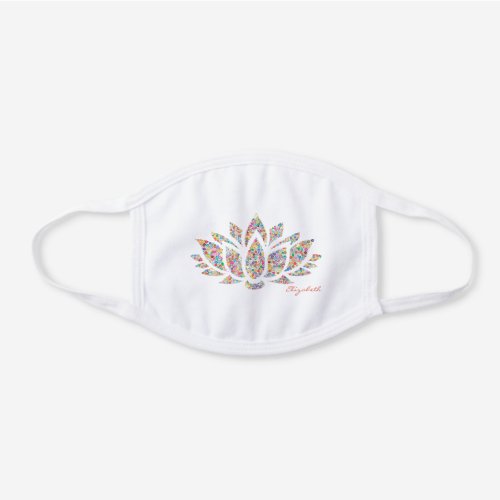 Modern Colorful Lotus Flower Motif White Cotton Face Mask