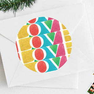 MODERN colorful LOVE PEACE JOY merry CHRISTMAS Classic Round Sticker
