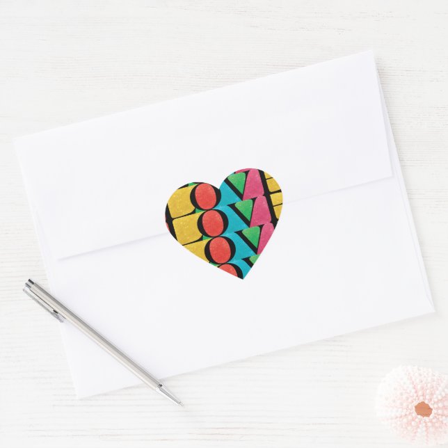 MODERN colorful LOVE PEACE JOY merry CHRISTMAS Heart Sticker (Envelope)
