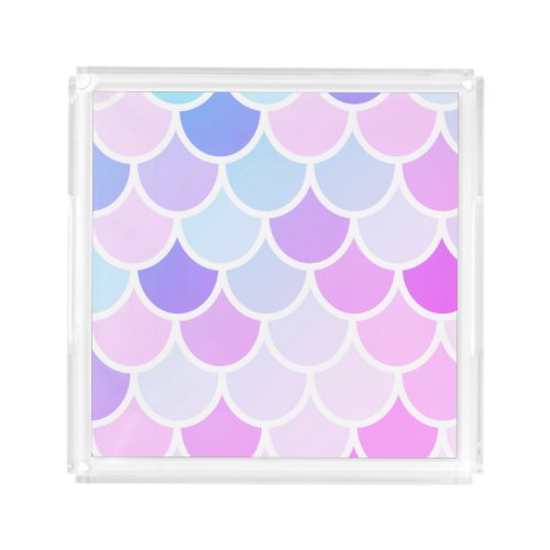 Modern Colorful Lovely Mermaid Seamless Pattern Acrylic Tray