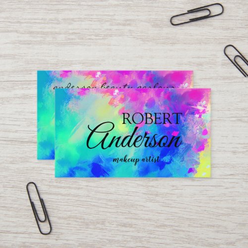 Modern Colorful makeup artist rainbow Business Card