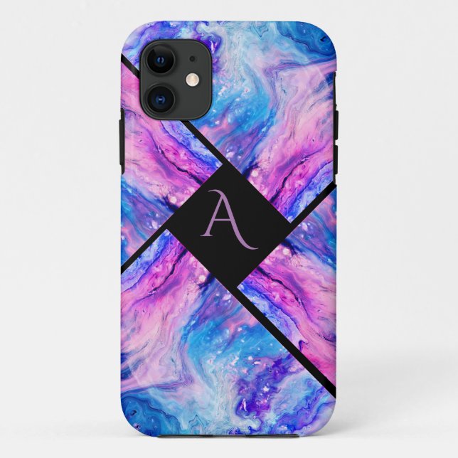 Modern Colorful Marble Monogram Case-Mate iPhone Case (Back)