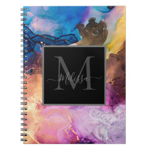 Modern Colorful Marbled Monogram Name  Notebook