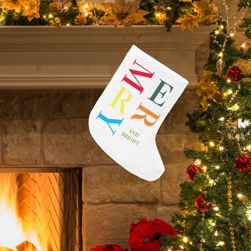 Modern Colorful Merry And Bright  Gift Large Christmas Stocking