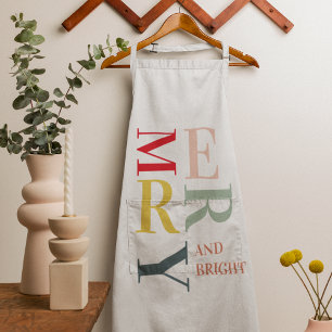 Modern Colorful Merry and Bright Happy Holidays Apron