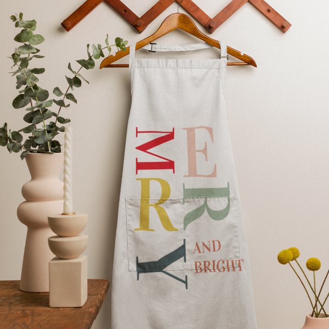 Modern Colorful Merry and Bright | Happy Holidays Apron (Creator Uploaded)