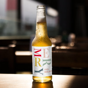 Modern Colorful Merry and Bright Happy Holidays Beer Bottle Label