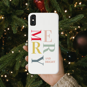 Modern Colorful Merry and Bright   Happy Holidays iPhone XS Max Case