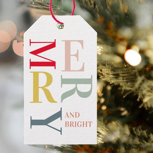Modern Colorful Merry and Bright  Happy Holidays Gift Tags