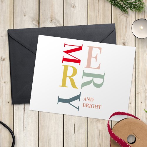 Modern Colorful Merry and Bright  Happy Holidays Holiday Postcard