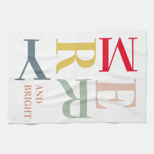 Modern Colorful Merry and Bright Happy Holidays Kitchen Towel