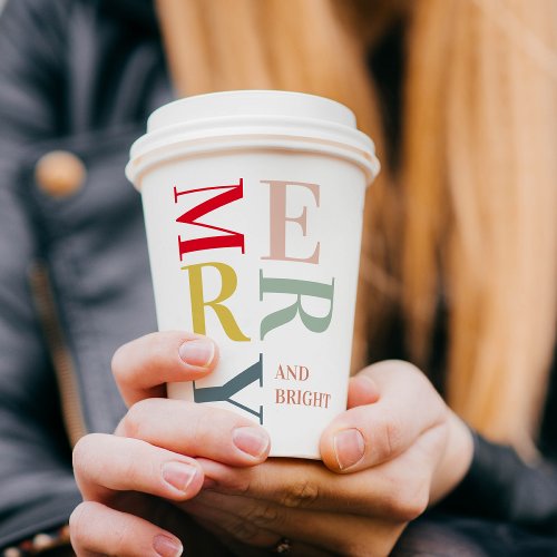 Modern Colorful Merry and Bright  Happy Holidays Paper Cups