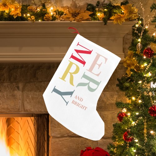 Modern Colorful Merry and Bright  Happy Holidays Small Christmas Stocking