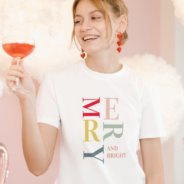 Modern Colorful Merry and Bright | Happy Holidays T-Shirt (Creator Uploaded)